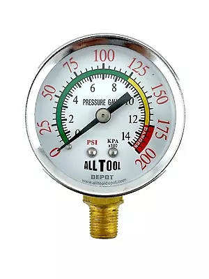 Air Pressure Gauge 2  Dial Side Mount 1/8 NPT - 0 To 200PSI Color Coded • $7.99