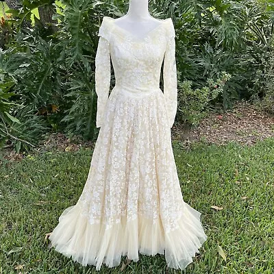 Vintage Marshall Fields & Co Wedding Dress The Brides Room 1950s Lace Tulle • $299.99