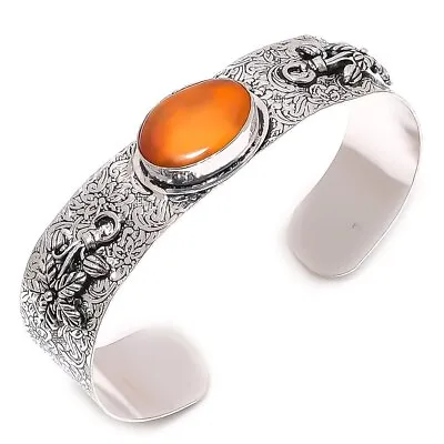 Orange Carnelian Ethnic Gemstone 925 Sterling Silver Cuff Bracelet Adjustable P7 • $23.89