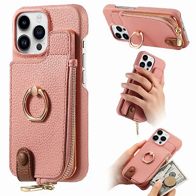 For IPhone 15 Pro Max/14/13/12/11/XR Flip Back Zipper Card Wallet Case With Ring • $22.99
