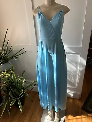 Vtg 70s Pale Blue Slip Dress Prom Disco Maxi Sz S Sweetheart Neckline USA Knit • $45