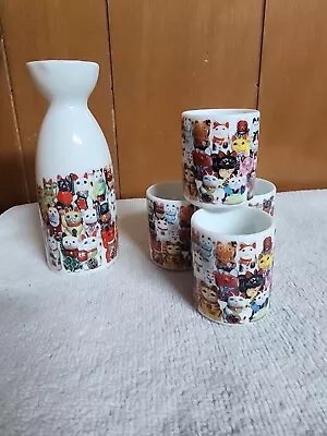 Sake Bottle Set Porcelain Ware Maneki Neko Lucky Cat Brand New • £26.55