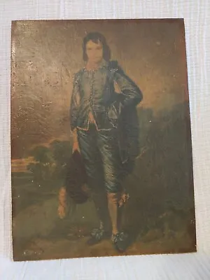 Vintage BLUE BOY Oil Painting Lithograph 12  X 9  Antique Rescue • $29.90