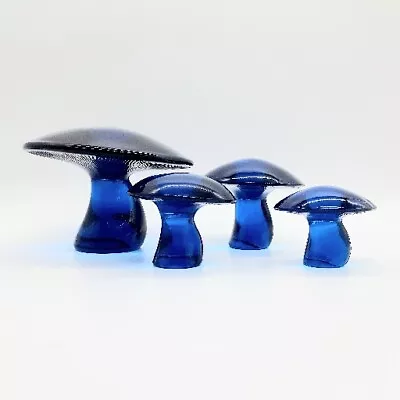 VIKING Glass MUSHROOMS Complete Set Of 4 BLUENIQUE Art Glass MCM • $749