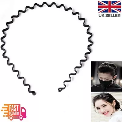 Black Band Metal Hairband Zigzag Unisex Headband Boys & Girls Man Women • £3.27