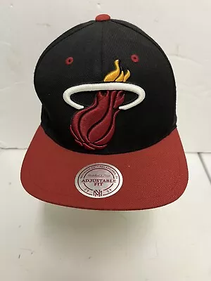 MIAMI HEAT Mitchell N Ness Hat Black Red Embroidered Brim Snapback Cap • $17.99