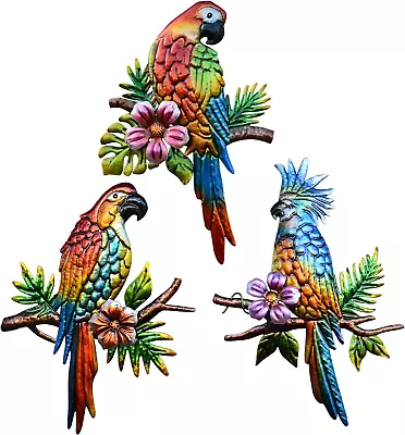 J-Fly Parrot Tropical Wall Art Decor Metal Bird Wall Decor Outdoor Decorations • $33.81