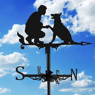 Metal Weather Vane Wind Dog And Man Weathervanes Outdoor  Roof Decoration • £24.22