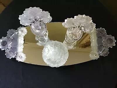 Vintage Imperial Irice Cut Glass Sunflower Vanity Set • $125