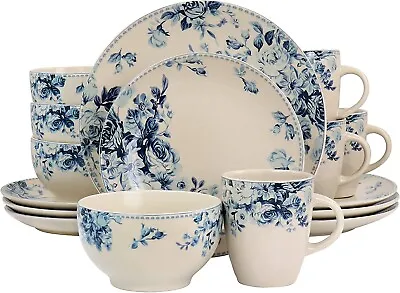 $74.90 • Buy Dinnerware Set Service For 4 Plates Salad Dishes Bowls Mugs Stoneware Blue 16 