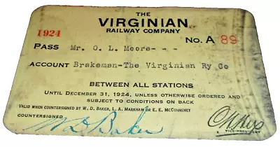 1924 Virginian Railway Employee Pass #a89 O.l. Moore Brakeman • $50