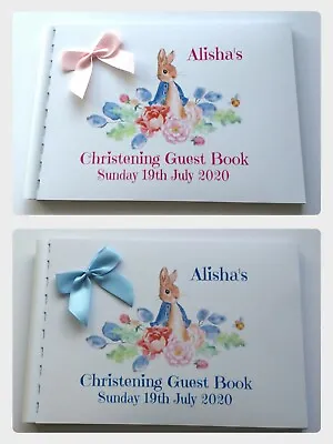 PERSONALISED PETER RABBIT CHRISTENING  BAPTISM 1st BIRTHDAY GUEST BOOK  MEMORY • £9.95