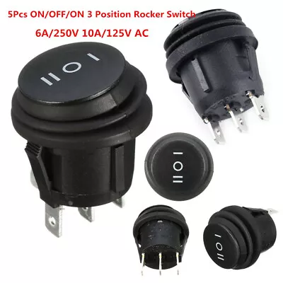 5x ON/OFF/ON 3Position Car Boat 3Pin Round Rocker Switch SPDT 6A/250V 10A/125VAC • $8.45