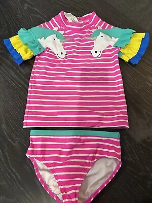 Mini Boden Unicorn Pink Ruffle Bathing Suit 2 Piece Size 6-7 • $14