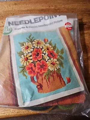 Vintage Needlepoint Canvas Kit Anci Crafts 7x9 Poppies Flowers Nos • $12