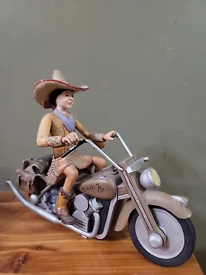 ROBERT SHIELDS - HOLLYWOOD COWGIRL ON MOTORCYCLE FIGURINE--Rare-AS IS • $48