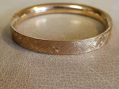 Antique 1/10th 12 K Etched Hinge Bangle Gold 7 1/2  Bracelet D&C 16.8 G • $99