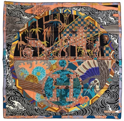 $750 • Buy HERMES 90CM SILK SCARF Ex Libris En Kimonos By Anamorphee GRAIL CW-04 Tag+Box