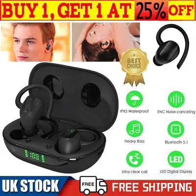 TWS Wireless Bluetooth Earphone Headphones Sports Running Bass Earbuds Ear Hook • £3.99