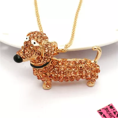 New Fashion Women Lovely Champagne Crystal Dachshund Dog Pendant Necklace • $3.59