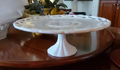 1940s 14  Pitman Dreitzer Lancaster Colony Milk Glass Open Lace MCM Cake Stand • $40