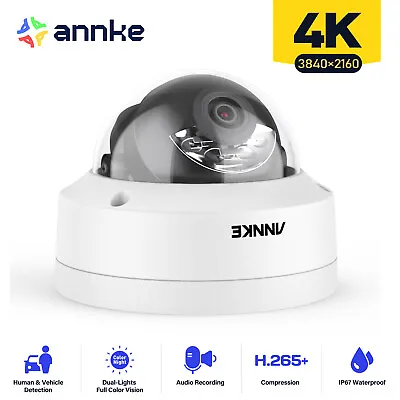 ANNKE 4K 8MP Colorvu CCTV PoE IP Camera Audio In Vandal Proof Security Dome IP67 • £48.44