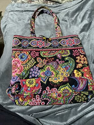 Vera Bradley Suzani Toggle Tote Retired Pattern Black Purple Pink • $17.99