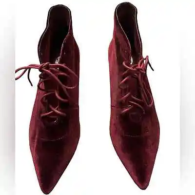 Miss L Fire Velvet Lace Up Booties Boots Crimson Anthropologie - Size 40 • £60.74