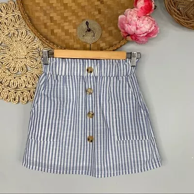 Zaful Striped Mini Skirt Women's 4 Blue White Elastic Waist W/ Pockets Boho New • $13.20