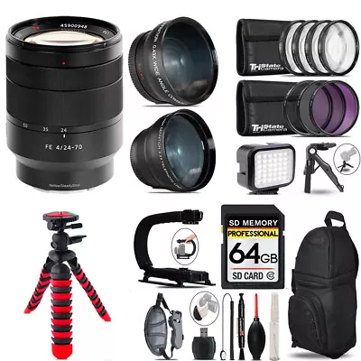 Sony Tessar T* FE 24-70mm ZA OSS Lens + LED Light +Tripod -64GB Kit • $716.99