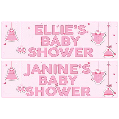 2 PERSONALISED PINK BABY SHOWER BANNERS 800mm X 297mm • £3.19