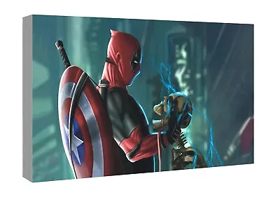 Deadpool Captain America Canvas Wall Art Wood Framed Ready To Hang Small To XXL • £20