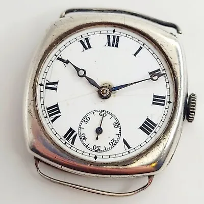 1931  Dimier Uno  Silver Hallmarked Trench Watch Style Antique Mens Cushion Case • £100