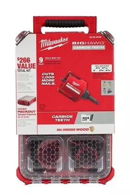 Milwaukee 49-56-9295 9 Pc BIG HAWG With Carbide Teeth Kit Includes PACKOUT • $124
