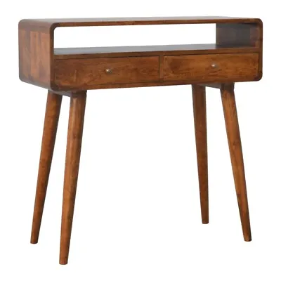 Mid Century Dark Solid Mango Wood Console Dressing Table Curved Desk Handmade • £248.99