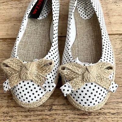 White Black Spotted Canvas Ballet Pumps Slip On Flat Shoes Size 3 - 36 • £12.99