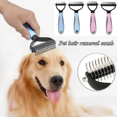 £5.99 • Buy 2side Dog Brush For Shedding Dematting Pet Grooming Cat Hair Undercoat Rake Comb