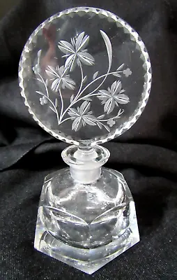 Vintage CZECH/BOHEMIAN GLASS Art Deco Etched INTAGLIO STOPPER Perfume Bottle • $39