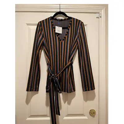 $22 • Buy ZARA Striped V Neck Dressy Top  - Size M - NEW!