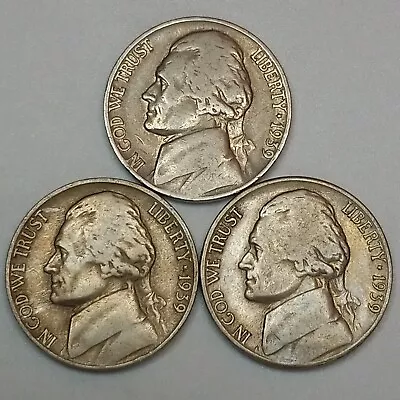 1939-P 1939-D 1939-S Jefferson Nickel Set- Actual Coins Shown (Lot#6) • $12.95