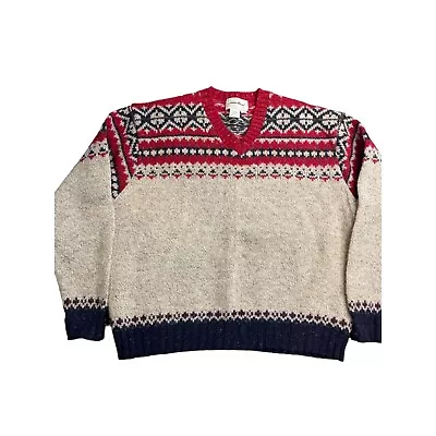 Vintage Eddie Bauer Nordic Wool V Neck Sweater Women Large Fair Isle USA Made • $45