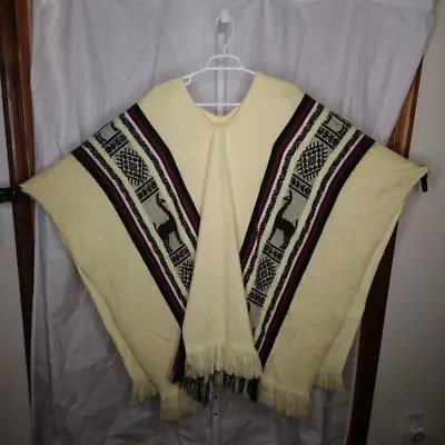 Artesanias Inca 100% Wool Poncho Llamas One Size Hand Made In Ecuador • $79.06