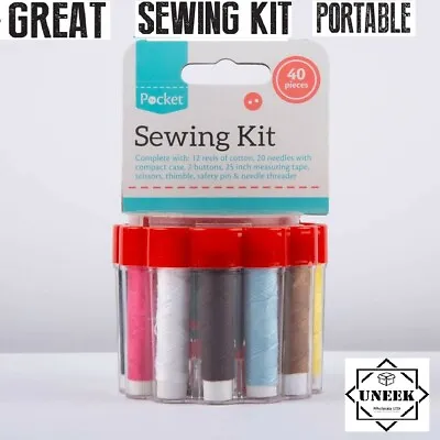 Portable 40 Piece SEWING KIT Needle Thread Scissor Set Small Travel Home HOM0582 • £6.83