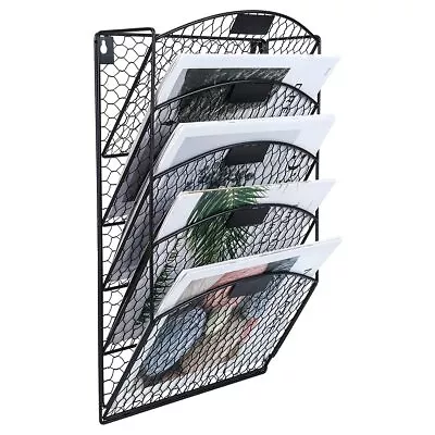 Wall File Organizer 5 Pockets Metal Chicken Wire Vertical Hanging File Holder... • $31.77