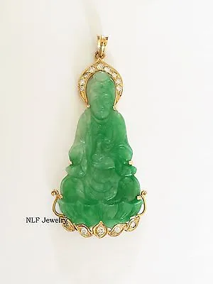 14K Solid Yellow Gold Lady Quan/Kwan Yin Buddha Green Jade Pendant - P240 • $1480