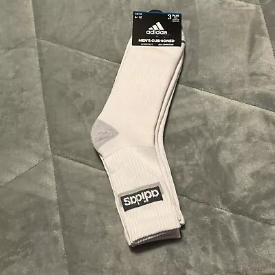 Adidas Men's Cushioned High Quarter White Socks Shoe Size 6-12 White 3 Pack • $14.99