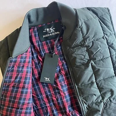 Rodd & Gunn Milford Quilted Vest Mens Medium Green Plaid Lined Golf Casual Top • $67.50