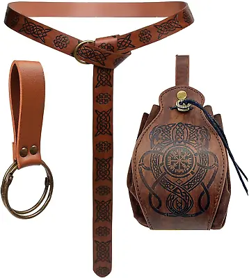 Renaissance Festival Leather Belt Pouch Waist Bag Set - Medieval Viking Style -  • $35.09