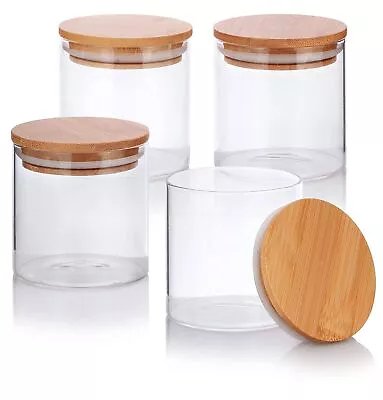 8 Oz Clear Glass Borosilicate Jars With Wooden Bamboo Lid (4 Pack) • $29.34