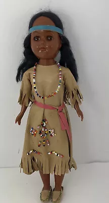 Native American Doll With Sleepy Eyes Beaded Dress  Head Arms Move Vintage • $22.02